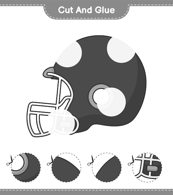 Вырежьте и склейте вырезанные части футбольного шлема и склейте их. образовательная детская игра для печати на векторной иллюстрации листа