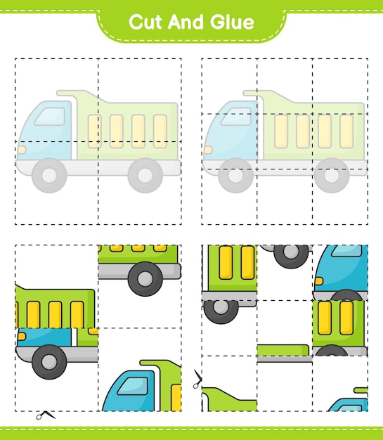 Вырежьте и склейте вырезанные части грузовика и склейте их развивающая игра для детей: распечатать