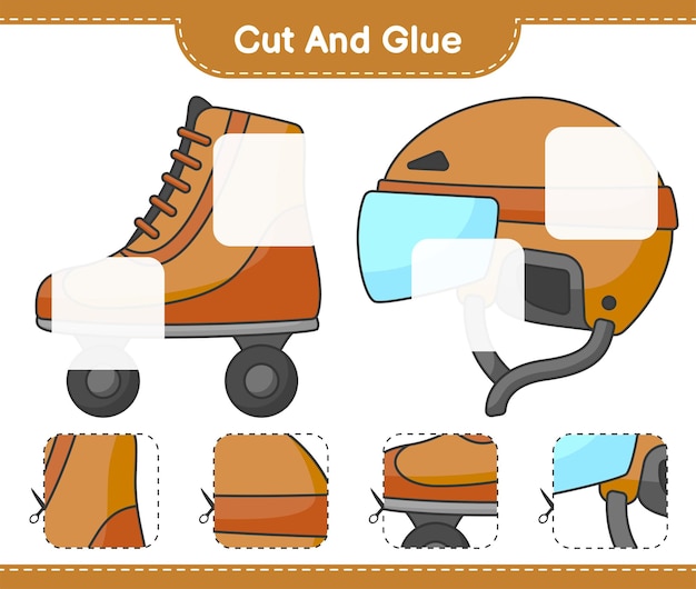 Вырежьте и склейте вырезанные части хоккейного шлема на роликовых коньках и склейте их. образовательная детская игра для печати на векторной иллюстрации листа
