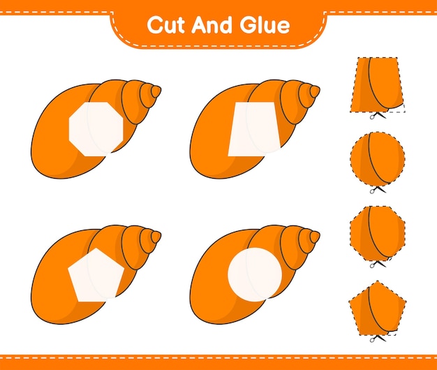 Вектор Вырежьте и склейте, вырежьте части морских ракушек и приклейте их. развивающая детская игра, лист для печати, векторные иллюстрации