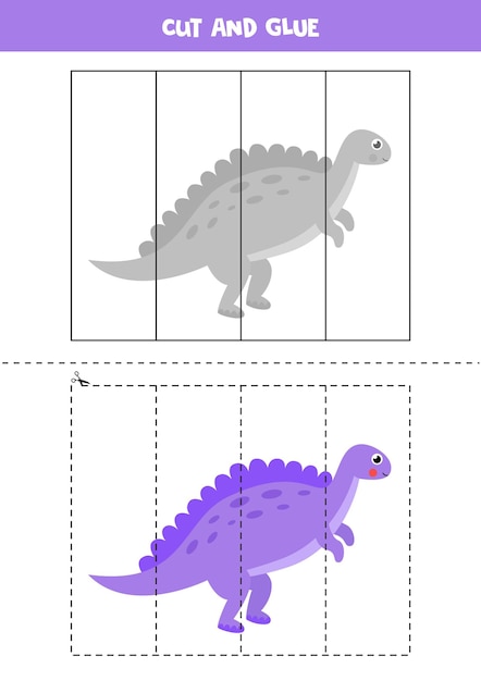 아이들을위한 자르고 붙이기 게임. 귀여운 공룡 Spinosaurus. 미취학 아동을위한 절단 연습. 아이들을위한 교육 워크 시트.