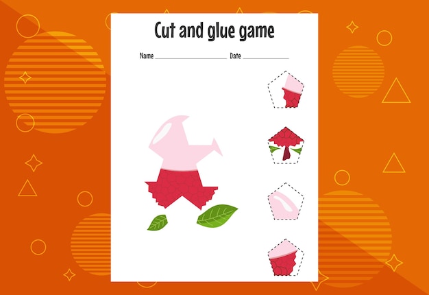 果物を持った子供のためのカットアンドグルーゲーム未就学児のためのカット練習教育ページ