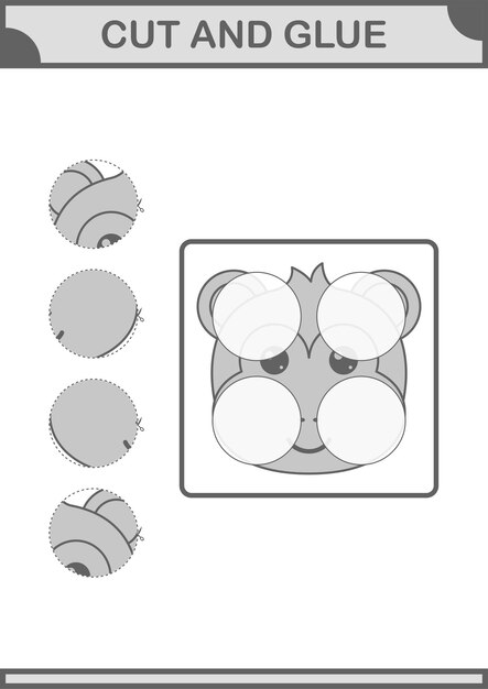 벡터 아이들을 위한 원숭이 얼굴 워크시트 자르고 붙이기