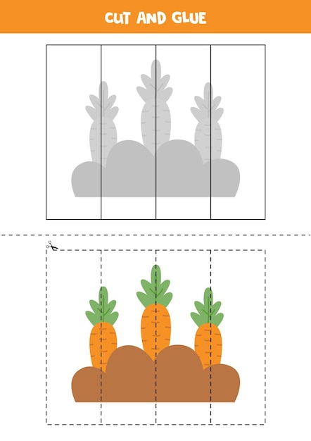 Вырежьте и склейте части мультяшной морковной грядки