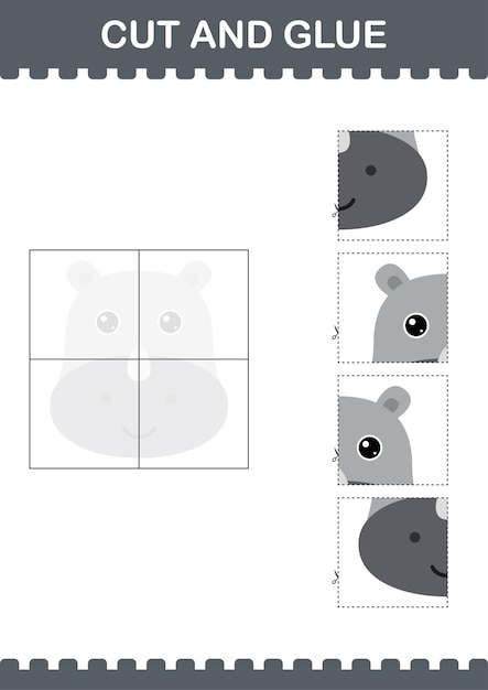 Вектор Вырежьте и склейте лицо носорога рабочий лист для детей