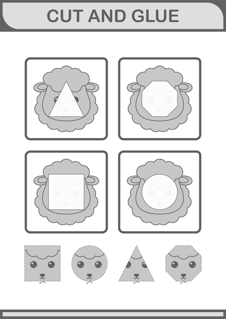 Вектор Вырежьте и склейте мордочку овцы. лист для детей.