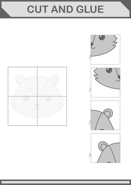 子供のためのスカンクフェイスワークシートをカットして接着する