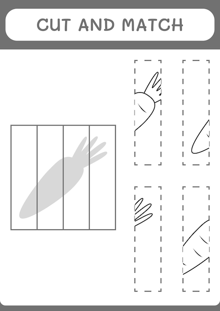 Вырежьте и сопоставьте части игры «морковь» для детей. векторная иллюстрация для печати.