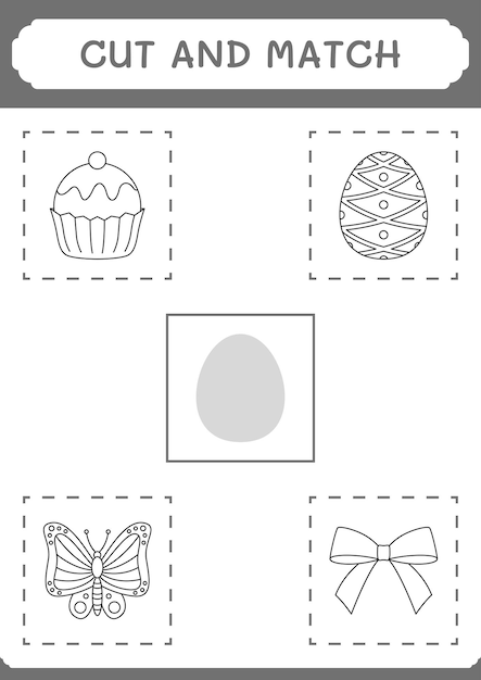 Вырежьте и сопоставьте части пасхального яйца для детей. векторная иллюстрация для печати.