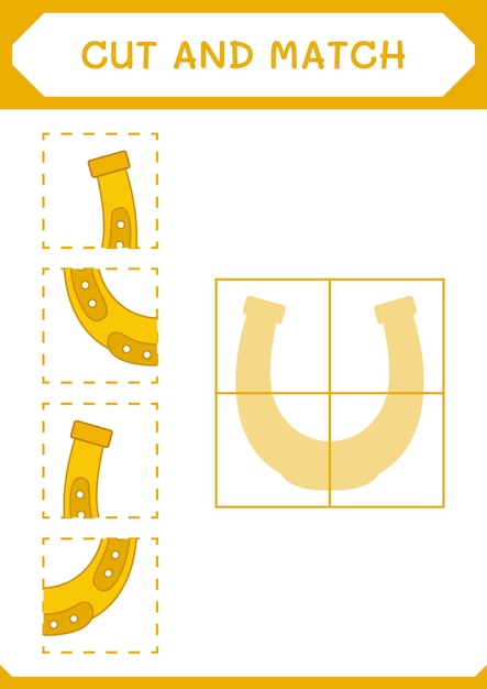 어린이 벡터 일러스트 인쇄용 워크시트를 위한 말굽 게임의 일부를 잘라서 일치시킵니다.
