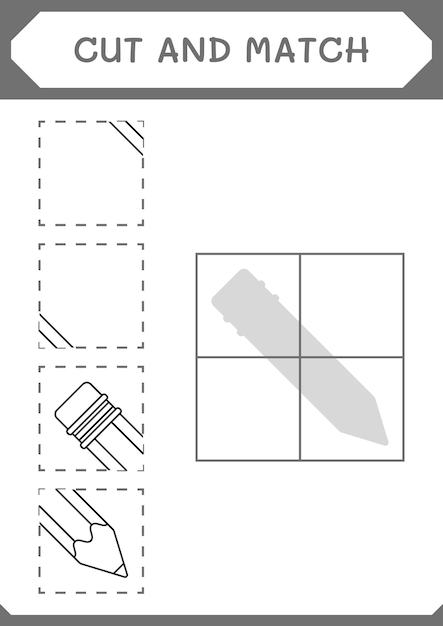 子供のための鉛筆ゲームの一部をカットして一致させるベクトルイラスト印刷可能なワークシート