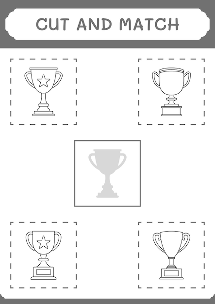 Вырежьте и сопоставьте части игры «трофей» для детей. векторная иллюстрация для печати.