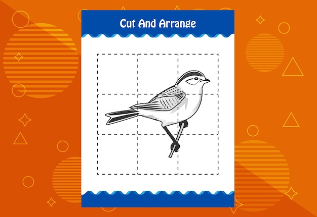 Cut and arrange with a bird worksheet for kids educational game for children