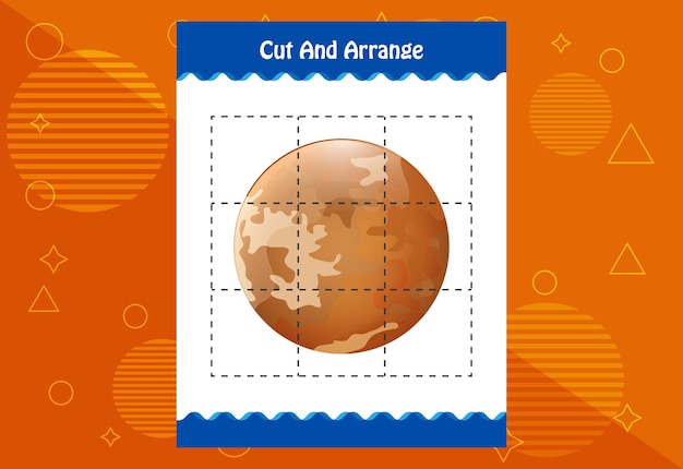 Cut and arrange with a planet worksheet for kids Educational game for children
