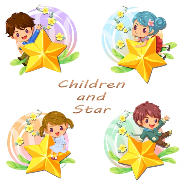Cut children and star icon, sticker