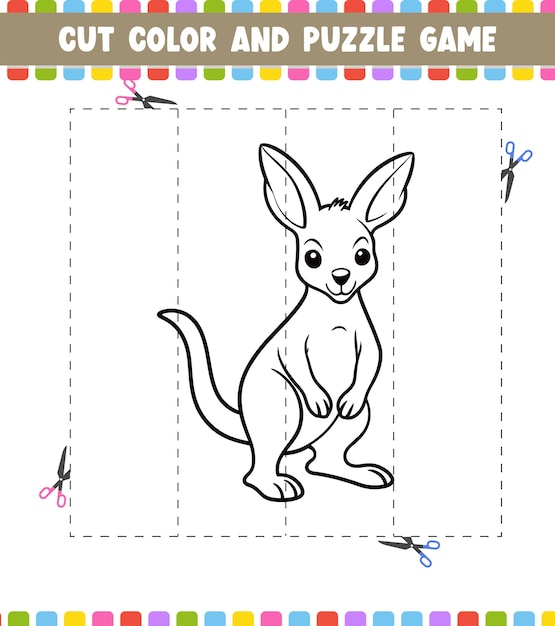 Cut color education worksheet game for kids color activity puzzle for children with Cute Animal