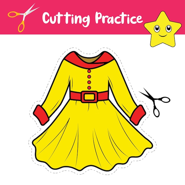 Cut the Girl Dress Cutting practice worksheets for kids Vector Graphics