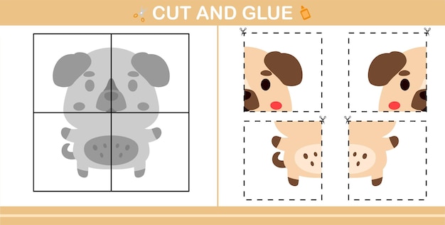 Cut and glue animal education paper game for kindergarten and preschool cut and glue game for kids