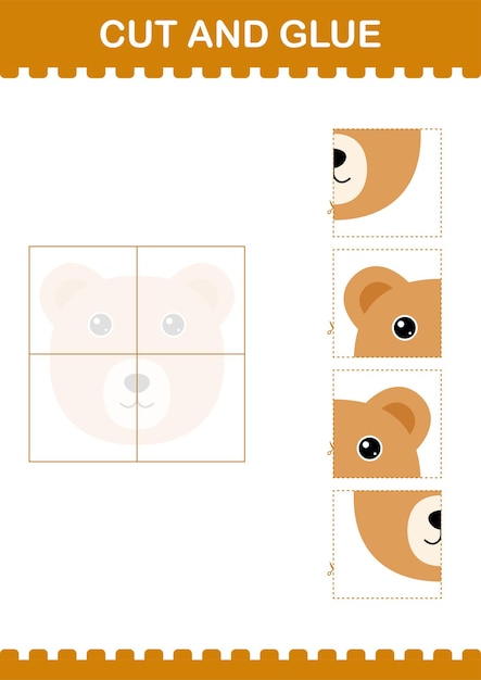 Cut and glue Bear face Worksheet for kids