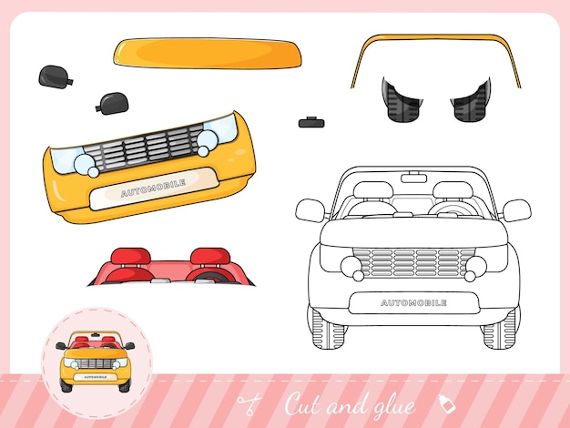 Vector cut and glue a cartoon yellow car