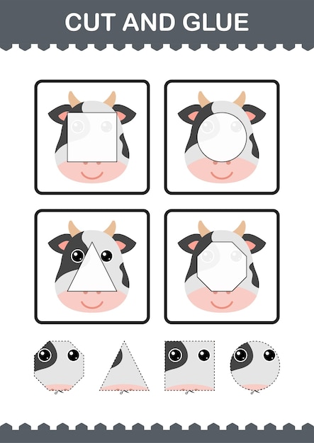 Cut and glue Cow face Worksheet for kids