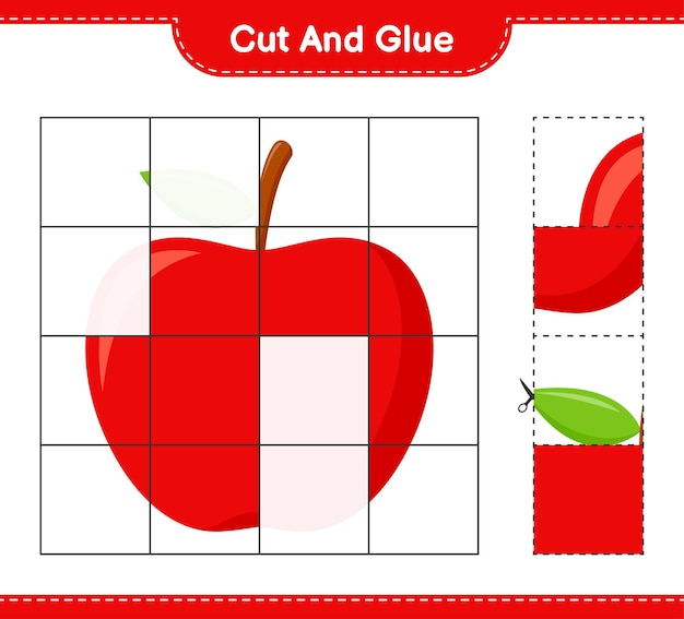 Cut and glue, cut parts of apple and glue them. educational children game, printable worksheet