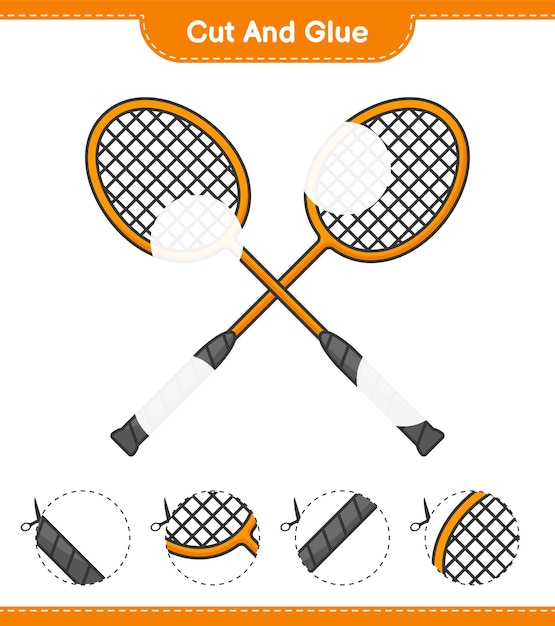 Cut and glue cut parts of Badminton Rackets and glue them Educational children game printable worksheet vector illustration