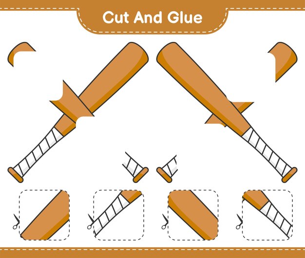 Cut and glue cut parts of Baseball Bat and glue them Educational children game printable worksheet vector illustration