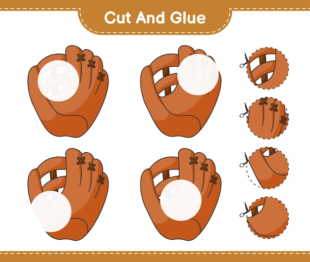 Cut and glue cut parts of Baseball Glove and glue them Educational children game printable worksheet vector illustration