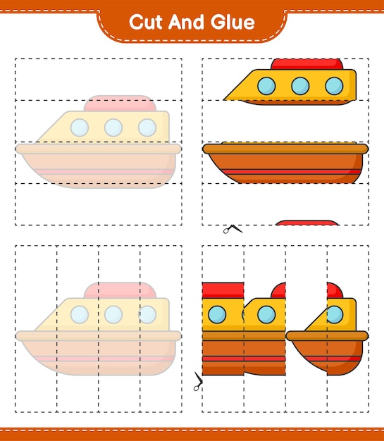 Cut and glue cut parts of Boat and glue them Educational children game printable worksheet