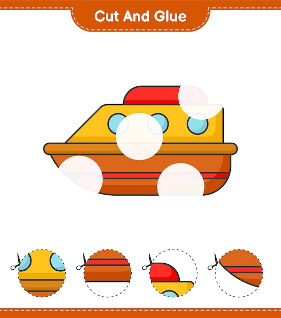 Cut and glue cut parts of Boat and glue them Educational children game printable worksheet