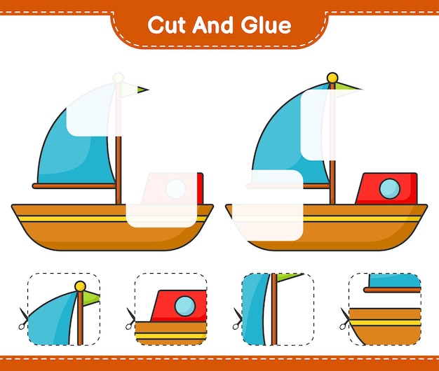 보트의 절단 부분을 자르고 붙이고 붙입니다. 교육용 어린이 게임 인쇄용 워크 시트