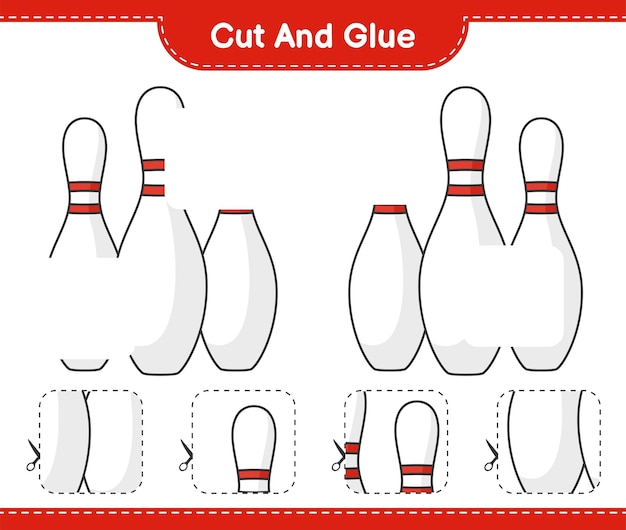 Cut and glue cut parts of Bowling Pin and glue them Educational children game printable worksheet vector illustration