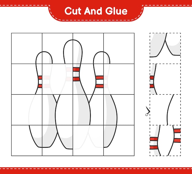 Cut and glue cut parts of Bowling Pin and glue them Educational children game printable worksheet vector illustration