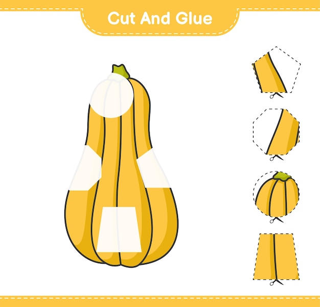 Cut and glue, cut parts of Butternut Squash and glue them. Educational children game, printable worksheet, vector illustration