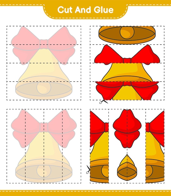 Cut and glue cut parts of Christmas Bell and glue them Educational children game printable worksheet vector illustration