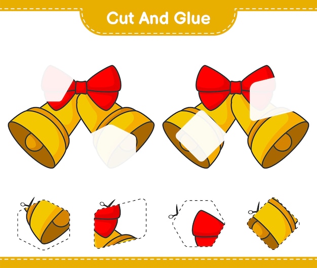 Cut and glue cut parts of Christmas Bell and glue them Educational children game printable worksheet vector illustration
