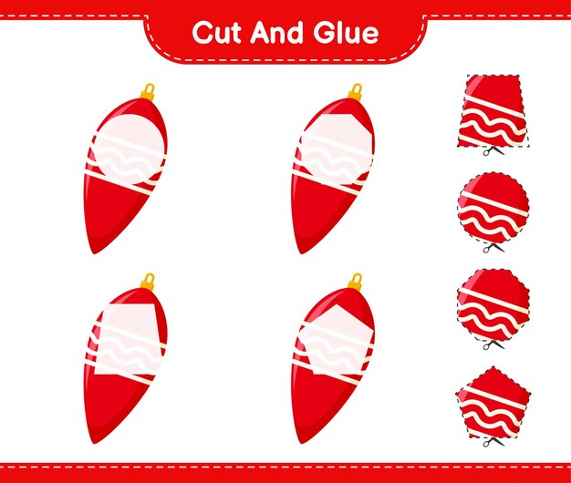 Vector cut and glue, cut parts of christmas lights and glue them. educational children game, printable worksheet