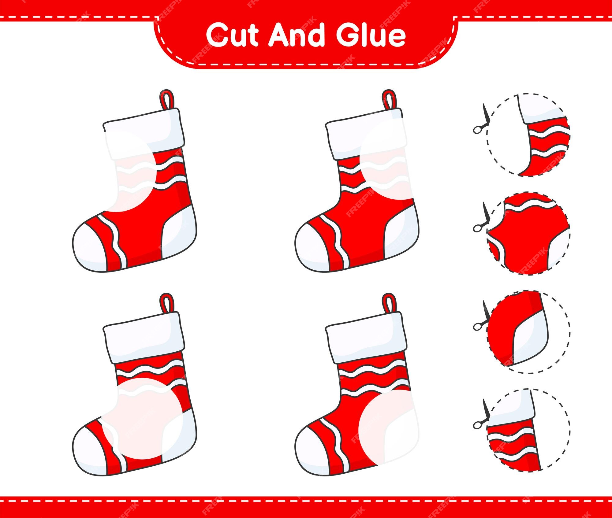 Premium Vector  Cut and glue cut parts of christmas sock and glue them  educational children game printable worksheet vector illustration