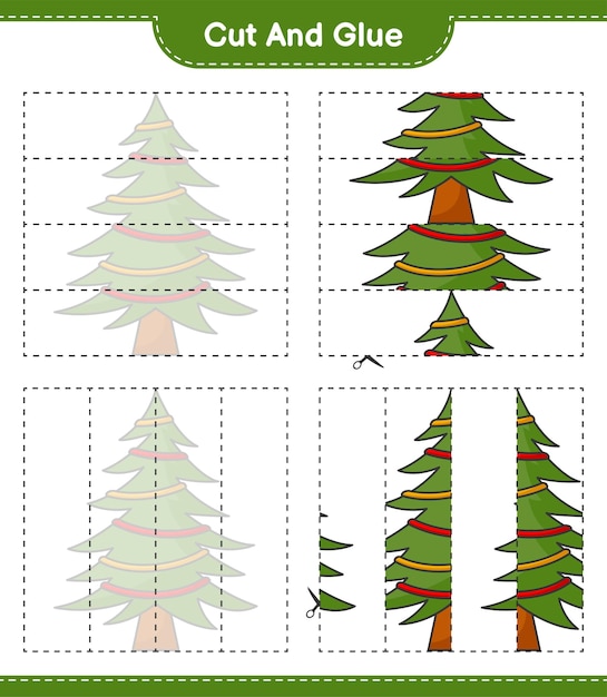 Cut and glue cut parts of christmas tree and glue them educational children game printable worksheet