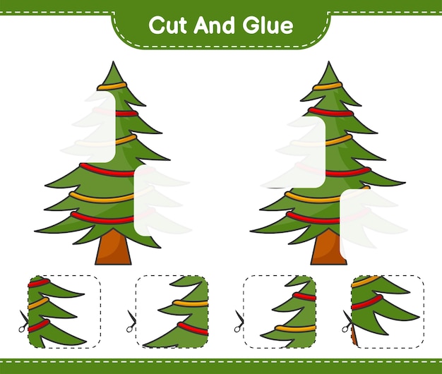 Cut and glue cut parts of christmas tree and glue them educational children game printable worksheet