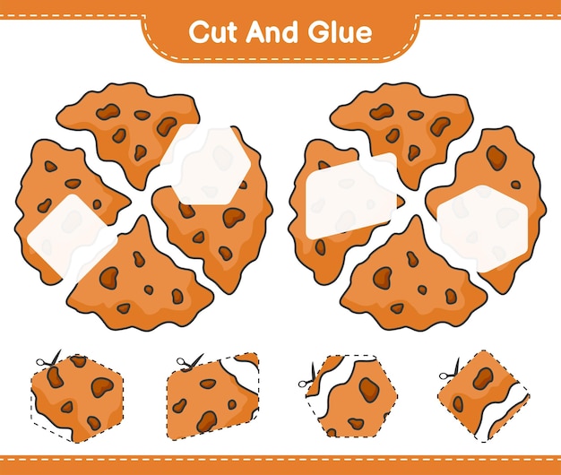 Cut and glue cut parts of Cookie and glue them Educational children game printable worksheet vector illustration