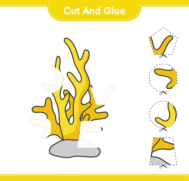 Cut and glue, cut parts of Coral and glue them. Educational children game, printable worksheet, vector illustration