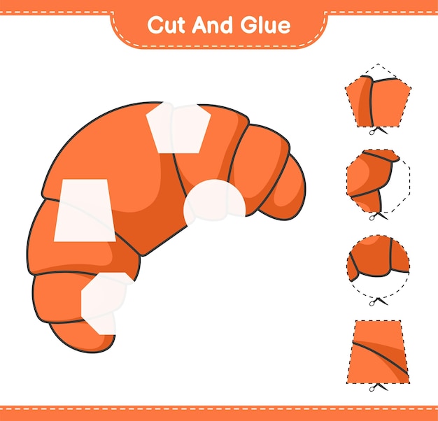 Cut and glue, cut parts of Croissant and glue them. Educational children game, printable worksheet, vector illustration