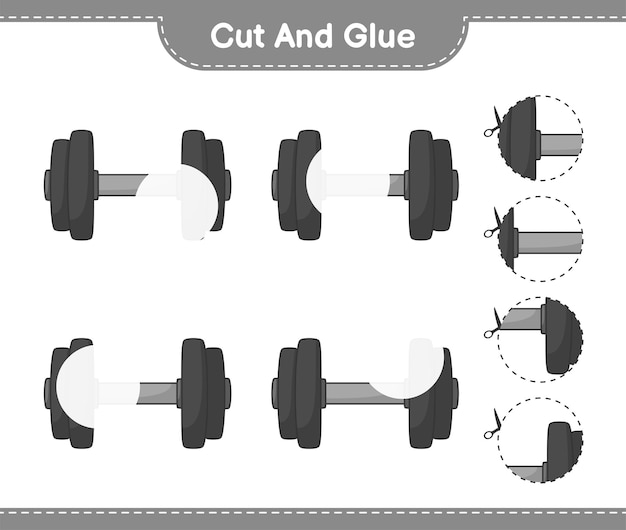 Cut and glue cut parts of Dumbbell and glue them Educational children game printable worksheet vector illustration