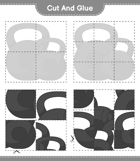 Cut and glue cut parts of dumbbell and glue them educational children game printable worksheet vector illustration