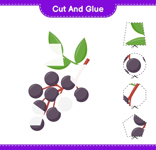 Tagliate e incollate, tagliate parti di sambuco e incollatele. gioco educativo per bambini, foglio di lavoro stampabile
