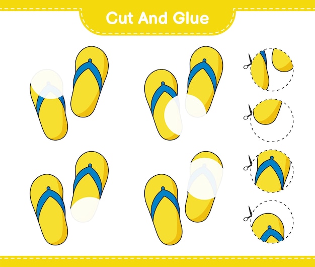Cut and glue, cut parts of Flip Flop and glue them. Educational children game, printable worksheet, vector illustration