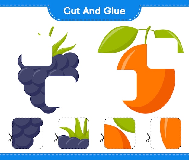 Vector cut and glue, cut parts of fruits and glue them. educational children game, printable worksheet