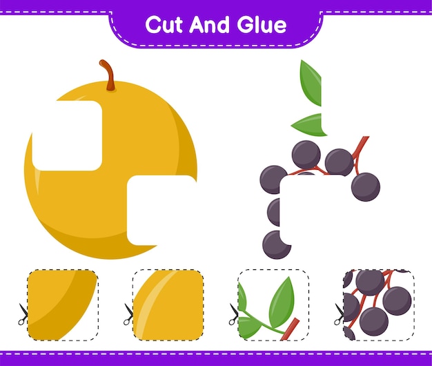 Cut and glue, cut parts of fruits and glue them. educational children game, printable worksheet